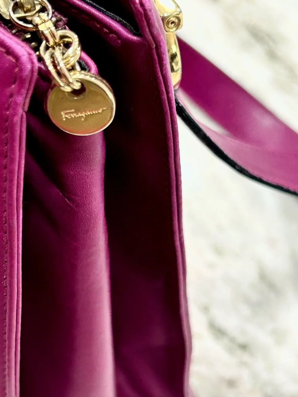 Salvatore Ferragamo Authentic Deep Purple Leather Structured Shoulder Bag - Picture 12 of 14